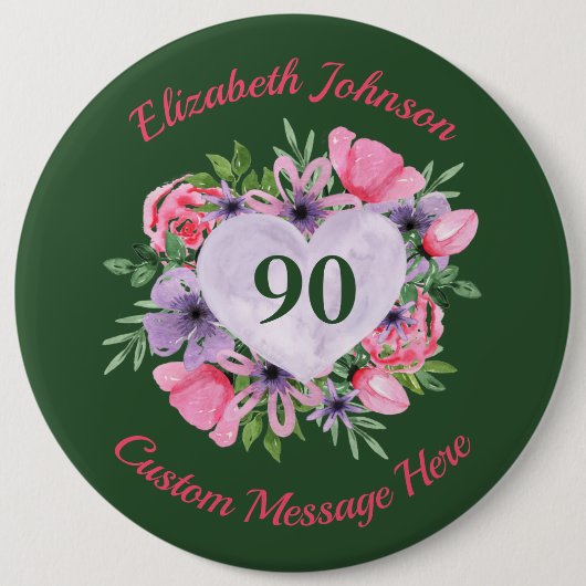 Gepersonaliseerde Groene 90th Birthday Button (Voorkant)