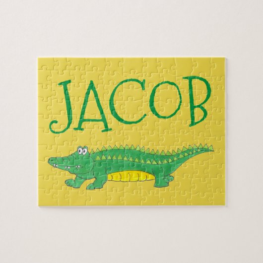 Gepersonaliseerde Groene Alligator Crocodile Child Legpuzzel (Horizontaal)