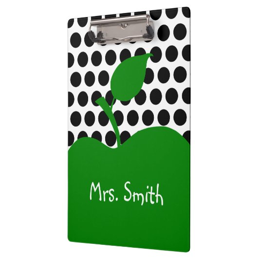 Gepersonaliseerde groene appel wit en zwart polka  klembord (Links)