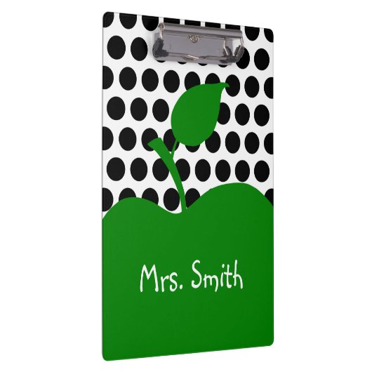 Gepersonaliseerde groene appel wit en zwart polka  klembord (Rechts)