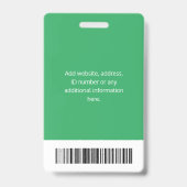 Gepersonaliseerde Groene bedrijfs identiteitskaart Badge (Back)