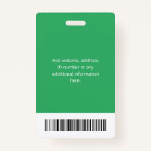 Gepersonaliseerde Groene bedrijfs identiteitskaart Badge (Achterkant)