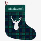 Gepersonaliseerde Groene Blackwatch Tartan Deer Grote Kerstsok (Voorkant)