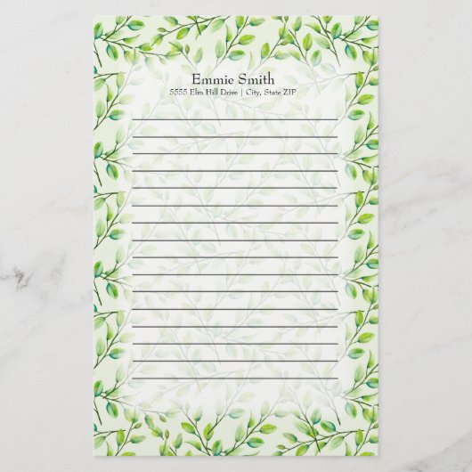 Gepersonaliseerde Groene Bladeren en Bijkantoren Briefpapier (Voorkant)