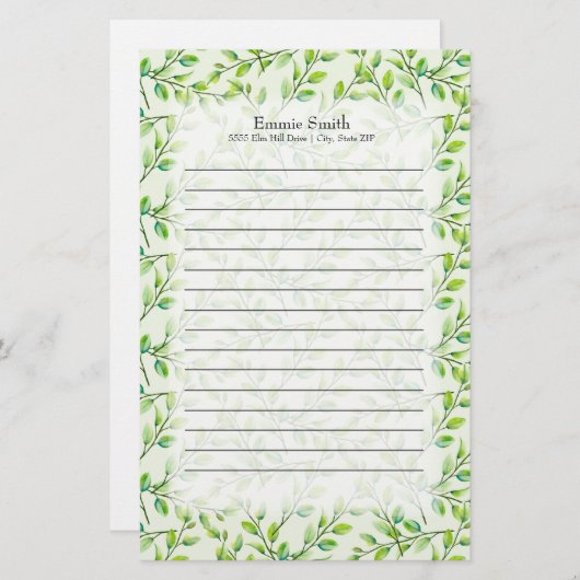 Gepersonaliseerde Groene Bladeren en Bijkantoren Briefpapier (Voorkant / Achterkant)