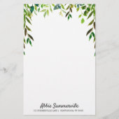 Gepersonaliseerde groene bladeren op wit ongeëvena briefpapier (Voorkant)