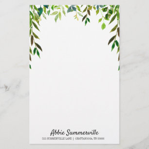 Gepersonaliseerde groene bladeren op wit ongeëvena briefpapier