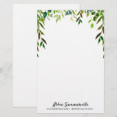 Gepersonaliseerde groene bladeren op wit ongeëvena briefpapier (Voorkant / Achterkant)