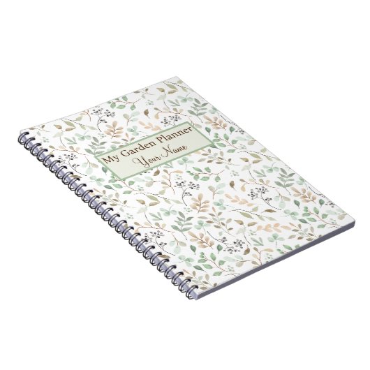 Gepersonaliseerde Groene & Bruine Bloemen Tuin Pla Notitieboek (Rechterzijde)