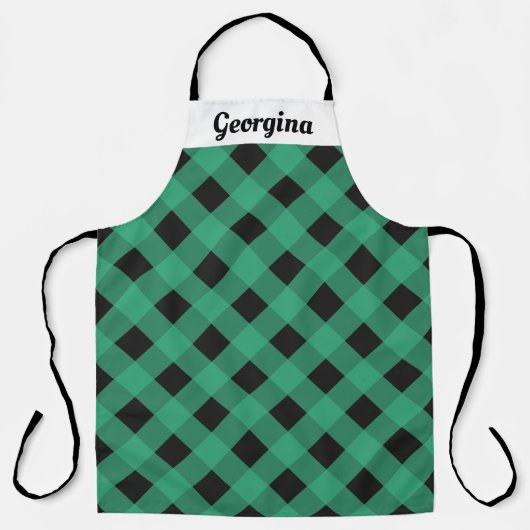 Gepersonaliseerde groene buffel geruite keuken schort (Voorkant)