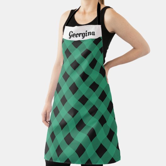 Gepersonaliseerde groene buffel geruite keuken schort (Insitu)