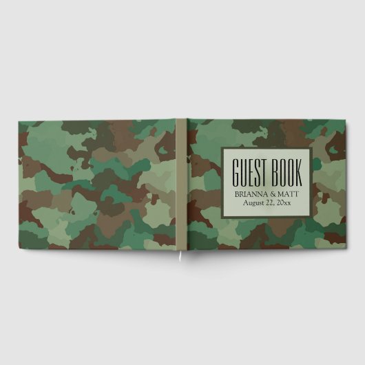 Gepersonaliseerde groene camouflage bruiloft gaste gastenboek (Volledig)
