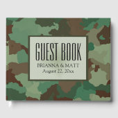 Gepersonaliseerde groene camouflage bruiloft gaste gastenboek (Voorkant)