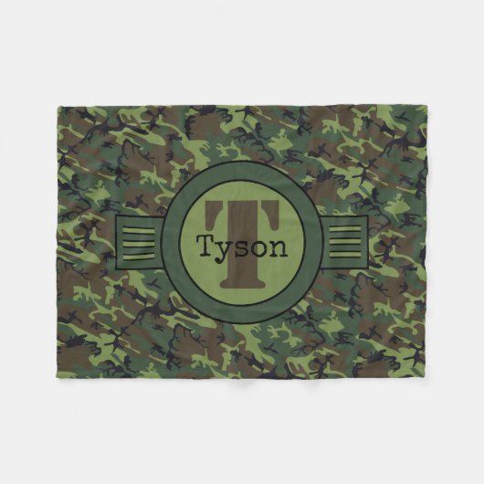 Gepersonaliseerde Groene Camouflage Fleece Pet Bla (Voorkant (Horizontaal))