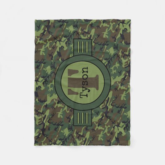 Gepersonaliseerde Groene Camouflage Fleece Pet Bla Deken (Voorkant)