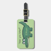 Gepersonaliseerde Groene Cartoon Alligator Bagagelabel (Voorkant verticaal)