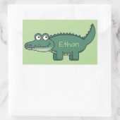 Gepersonaliseerde Groene Cartoon Alligator Rechthoekige Sticker (Tas)