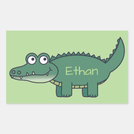 Gepersonaliseerde Groene Cartoon Alligator Rechthoekige Sticker (Voorkant)