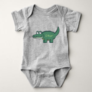 Gepersonaliseerde Groene Cartoon Alligator Romper