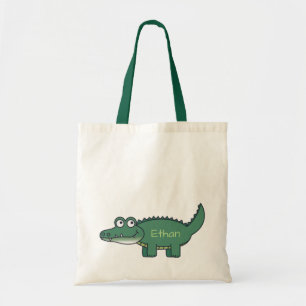 Gepersonaliseerde Groene Cartoon Alligator Tote Bag