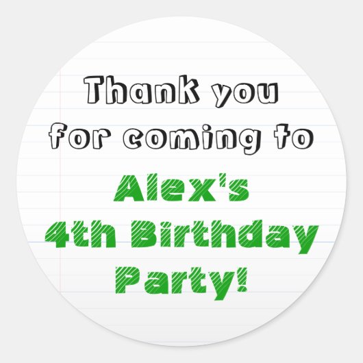 Gepersonaliseerde Groene Dank U Birthday Party Ronde Sticker (Voorkant)