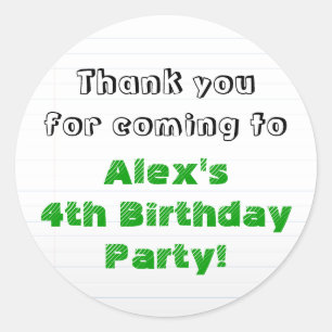 Gepersonaliseerde Groene Dank U Birthday Party Ronde Sticker