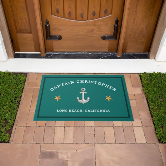 Gepersonaliseerde groene deurmat w / zeesterren &  (Buiten)