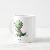 Gepersonaliseerde groene dinosaurus met bloem koffiemok (Voorkant links)