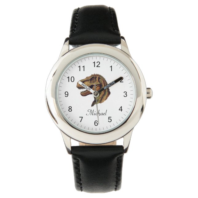 Gepersonaliseerde groene dinosaurus T-Rex Tyrannos Horloge (Voorkant)