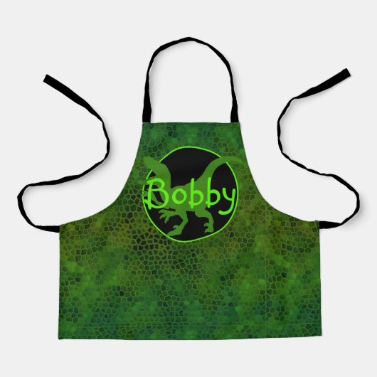 Gepersonaliseerde groene dinosaurus verbergen Kind Schort (Voorkant)