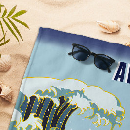 Gepersonaliseerde groene draak blauwe golf rode zo strandlaken