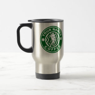 Gepersonaliseerde Groene Embleem Logo Koffiewinkel Reisbeker