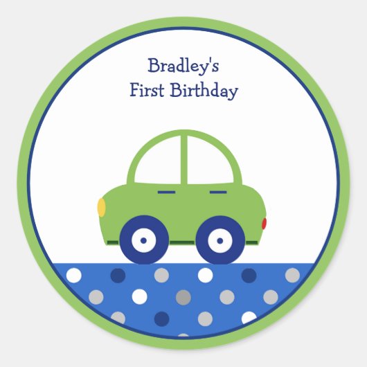 Gepersonaliseerde groene en blauwe auto eerste ver ronde sticker (Voorkant)
