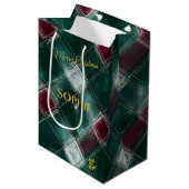 Gepersonaliseerde groene en Bourgondische Plaid Ke Medium Cadeauzakje (Voorkant Gekanteld)
