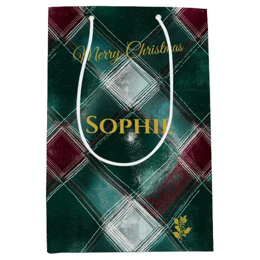 Gepersonaliseerde groene en Bourgondische Plaid Ke Medium Cadeauzakje (Voorkant)