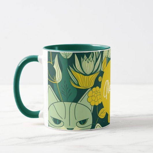 Gepersonaliseerde groene en gele kat op zondag mok (Links)