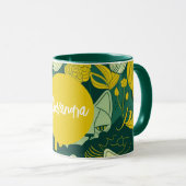 Gepersonaliseerde groene en gele kat op zondag mok (Voorkant rechts)