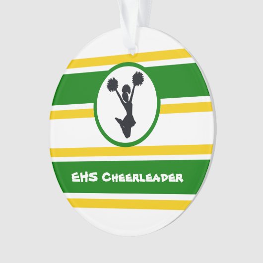 Gepersonaliseerde groene en gouden Cheerleader Orn Ornament (voorkant)