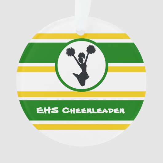 Gepersonaliseerde groene en gouden Cheerleader Orn Ornament (voorkant)
