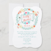 Gepersonaliseerde groene en roze Garland Wedding Kaart (Voorkant)