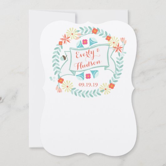 Gepersonaliseerde groene en roze Garland Wedding Kaart (Achterkant)