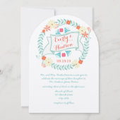 Gepersonaliseerde groene en roze Garland Wedding Kaart (Voorkant)