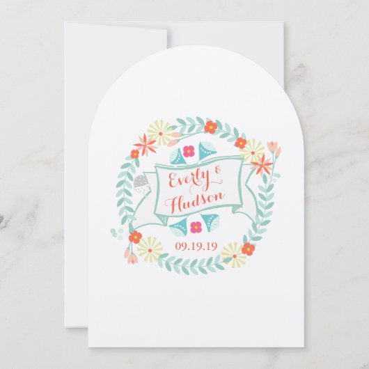 Gepersonaliseerde groene en roze Garland Wedding Kaart (Achterkant)