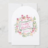 Gepersonaliseerde groene en roze Garland Wedding Kaart (Achterkant)