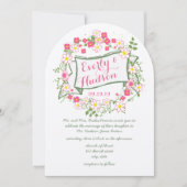 Gepersonaliseerde groene en roze Garland Wedding Kaart (Voorkant)