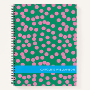 Gepersonaliseerde Groene en Roze Polka Dot Stijlvo Notitieboek