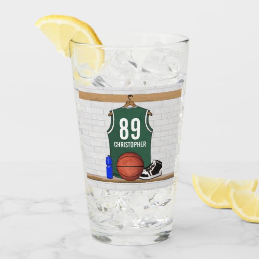 Gepersonaliseerde groene en witte Basketball Glas (Voorkant ijs)