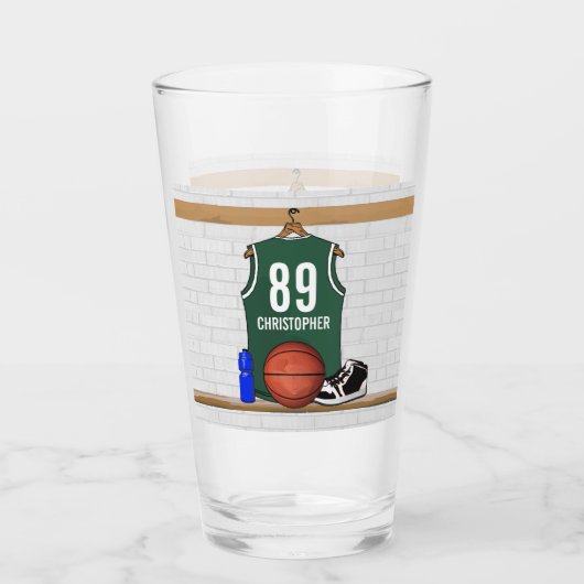 Gepersonaliseerde groene en witte Basketball Glas (Voorkant)