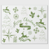 Gepersonaliseerde  groene en witte kerstverpakking cadeaupapier (Vlak)