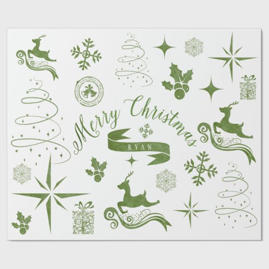 Gepersonaliseerde groene en witte kerstverpakking cadeaupapier (Vlak)